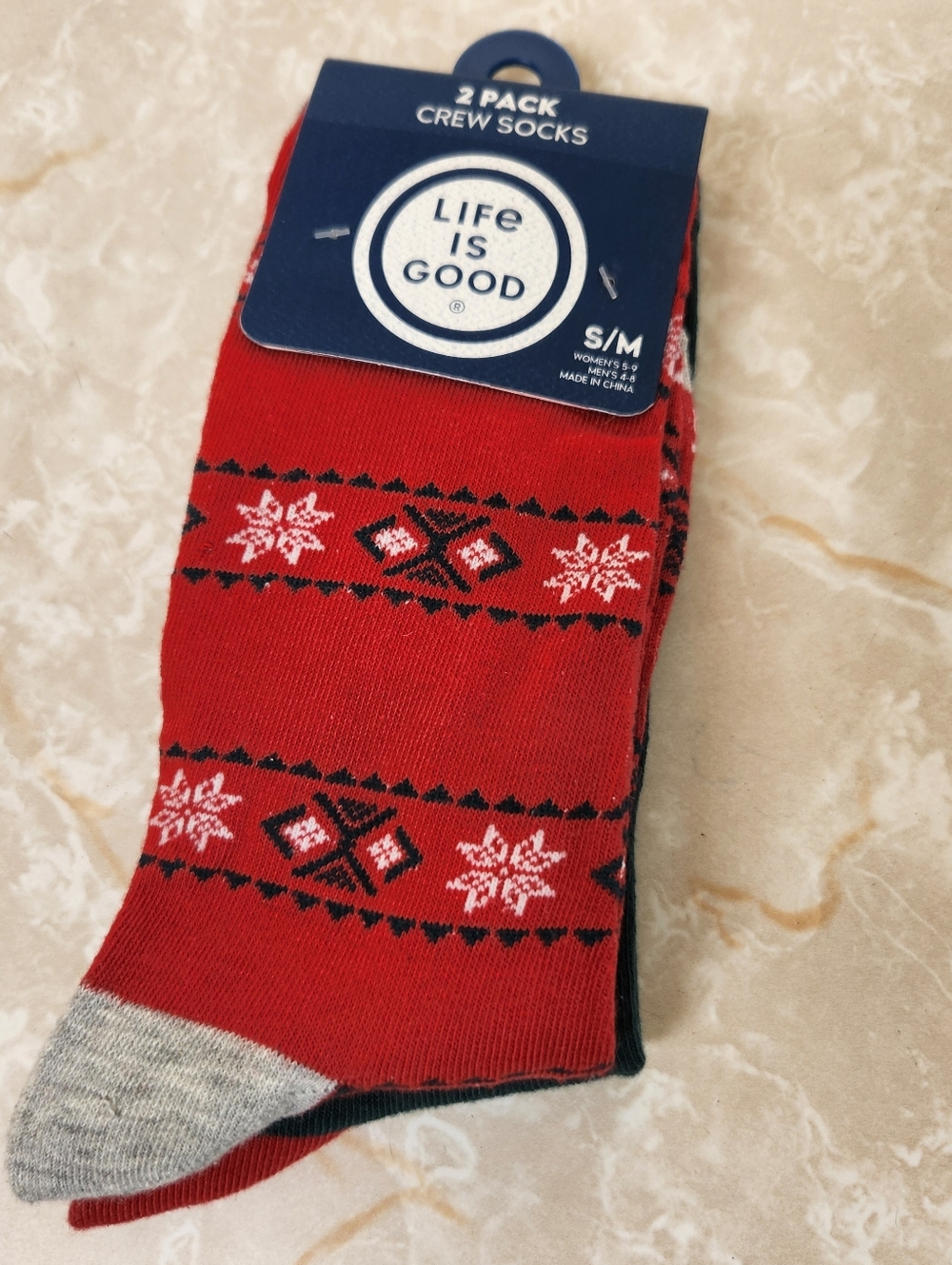 Life is Good 2 Pack Crew Socks Size S/M Red Green Holiday New